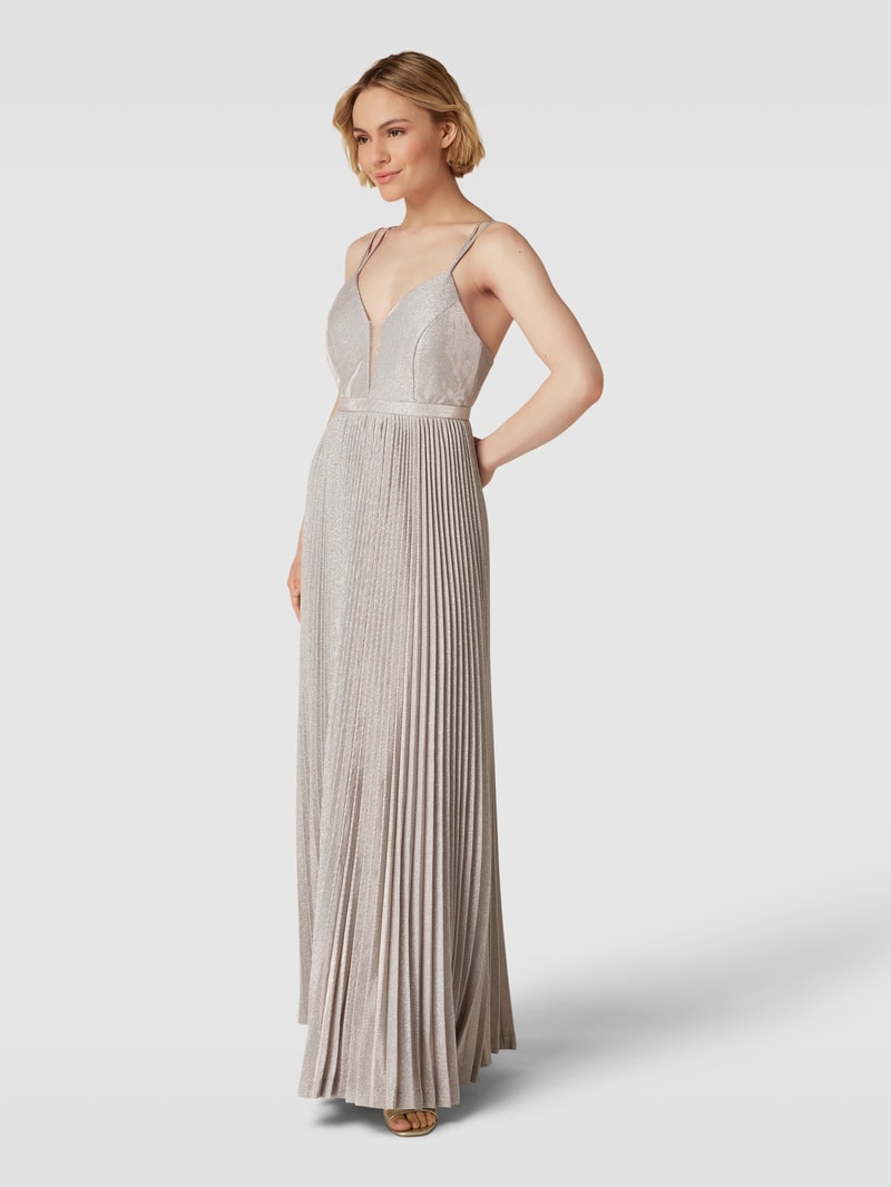 Abendkleid mit Plisseefalten in beige