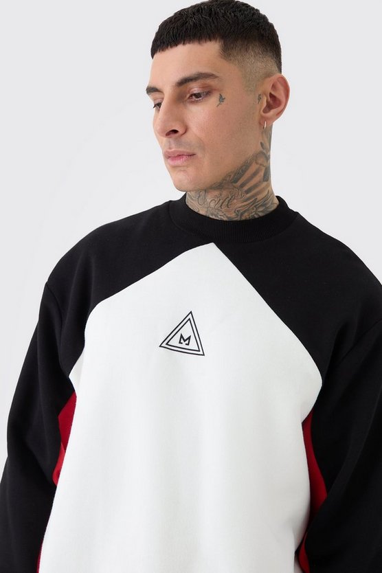Tall weißes Oversize Colorblock Sweatshirt mit Logo
