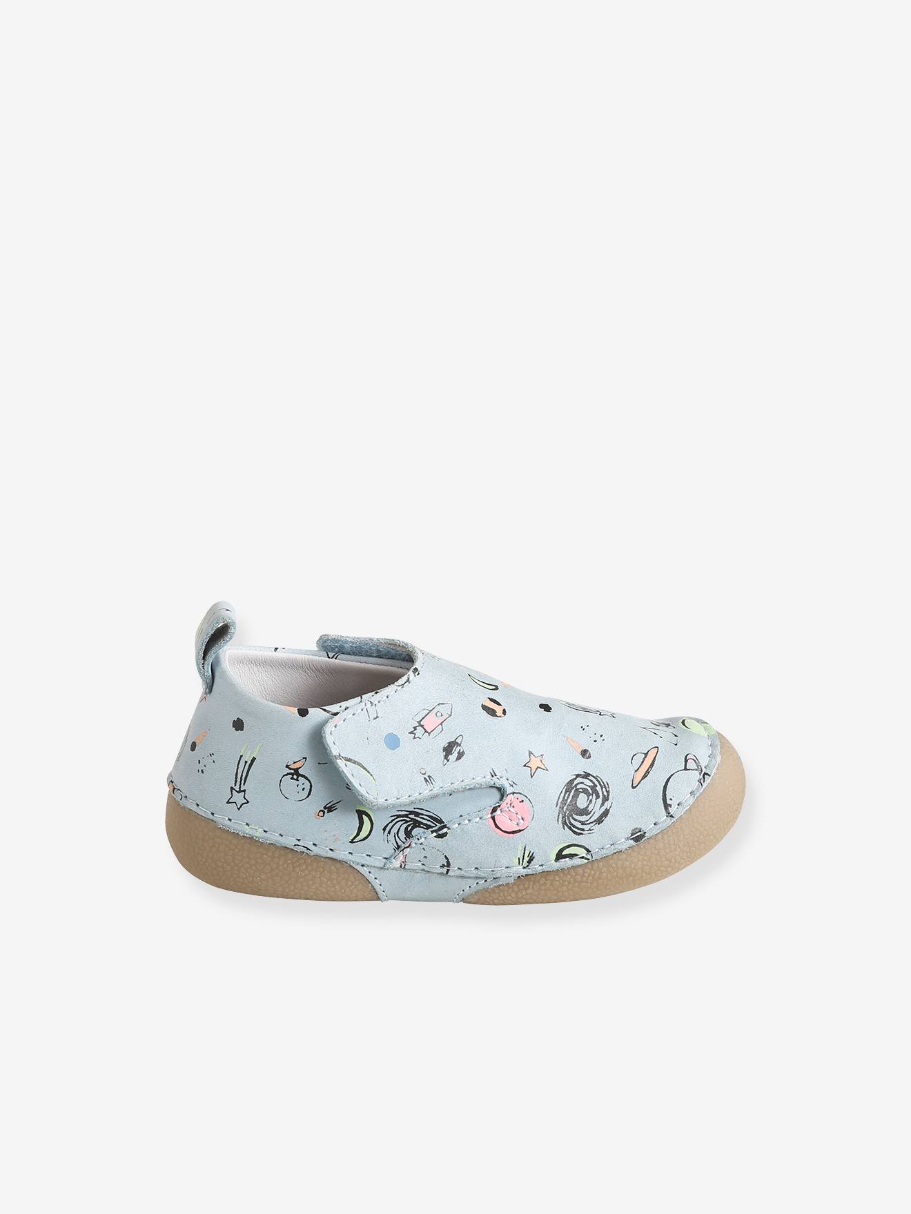 Chaussons bébé garçon en cuir détails phosphorescents bleu