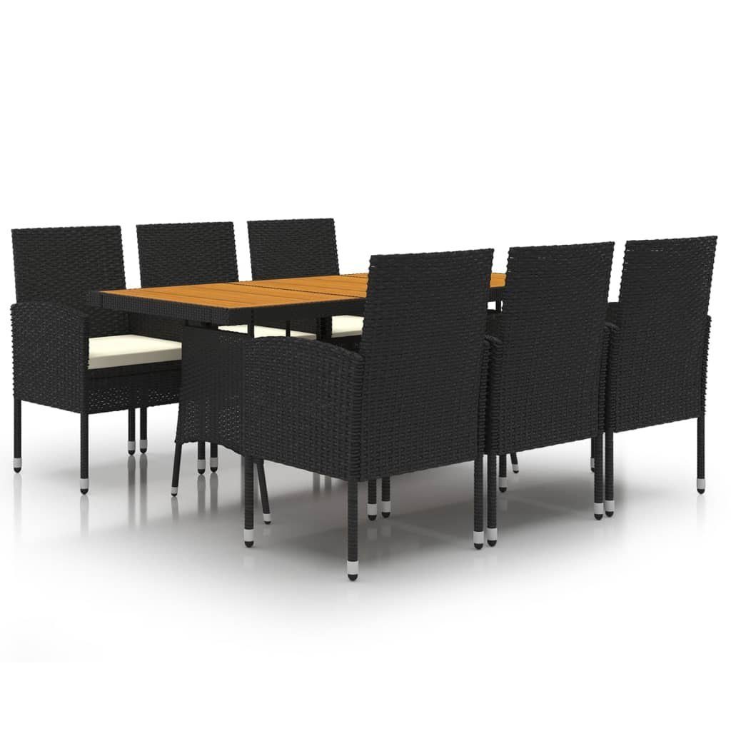 vidaXL Garten-Essgruppe 7-tlg. Garten-Essgruppe Poly Rattan Schwarz, (7-tlg)