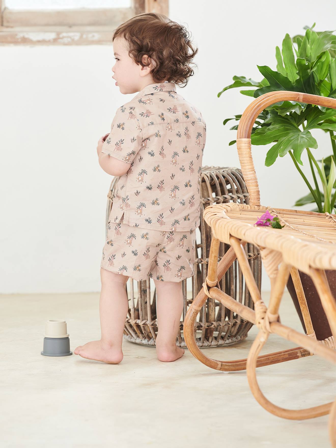 Ensemble chemise et short bébé taupe clair imprimé