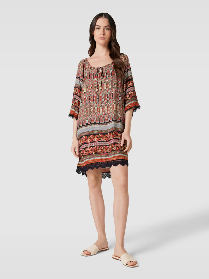 Minikleid aus Viskose mit Allover-Muster in dunkel orange