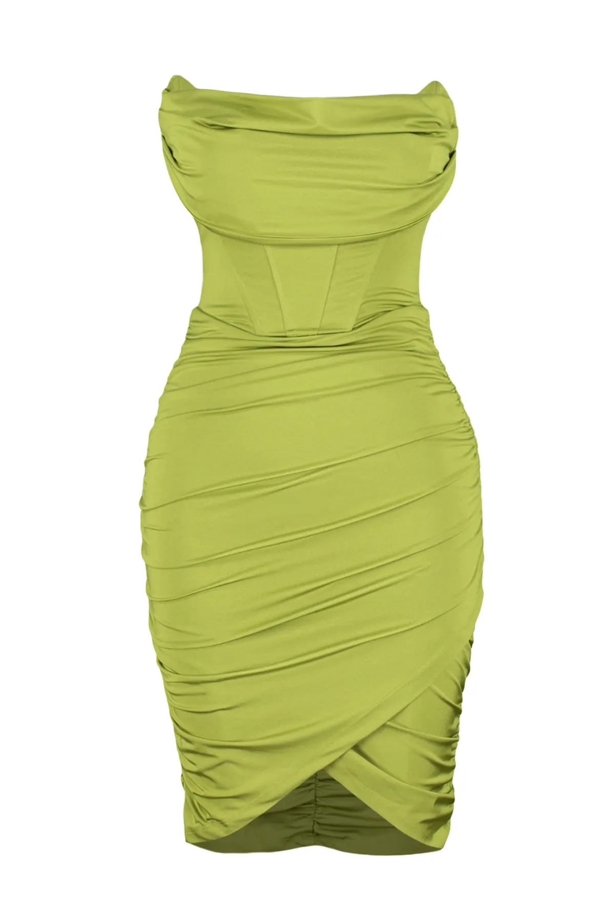 Trendyol Collection  Ölgrünes, figurbetontes, gefüttertes Strickkorsett-Abendkleid mit detailliertem Ausschnitt TPRSS23EL00174