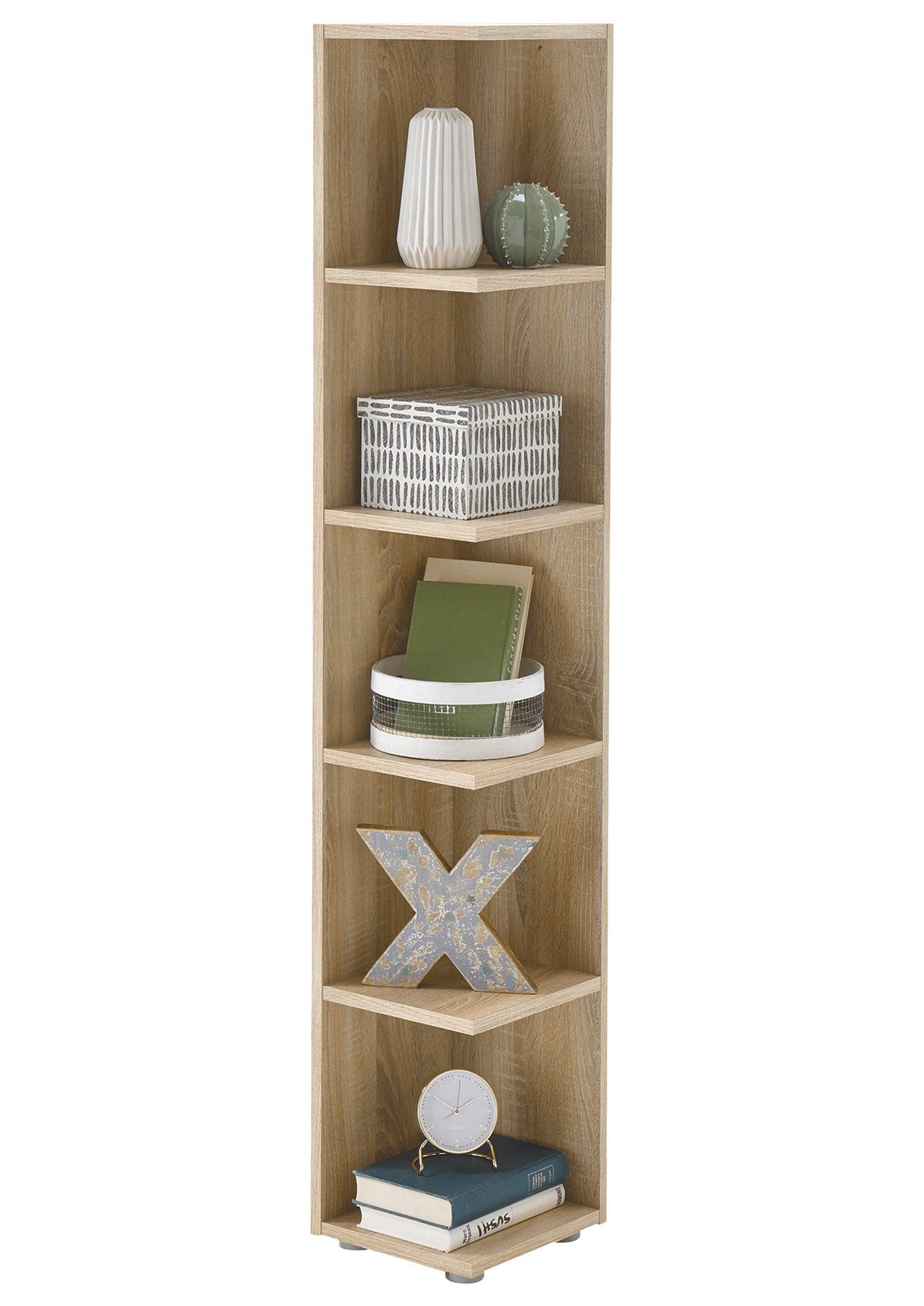 Eckregal CORNER LIGHT, H 142 cm, B 24 cm, 1-tlg., Eiche Sonoma Dekor braun, mit 5 Fächern, bis je 3 kg belastbar