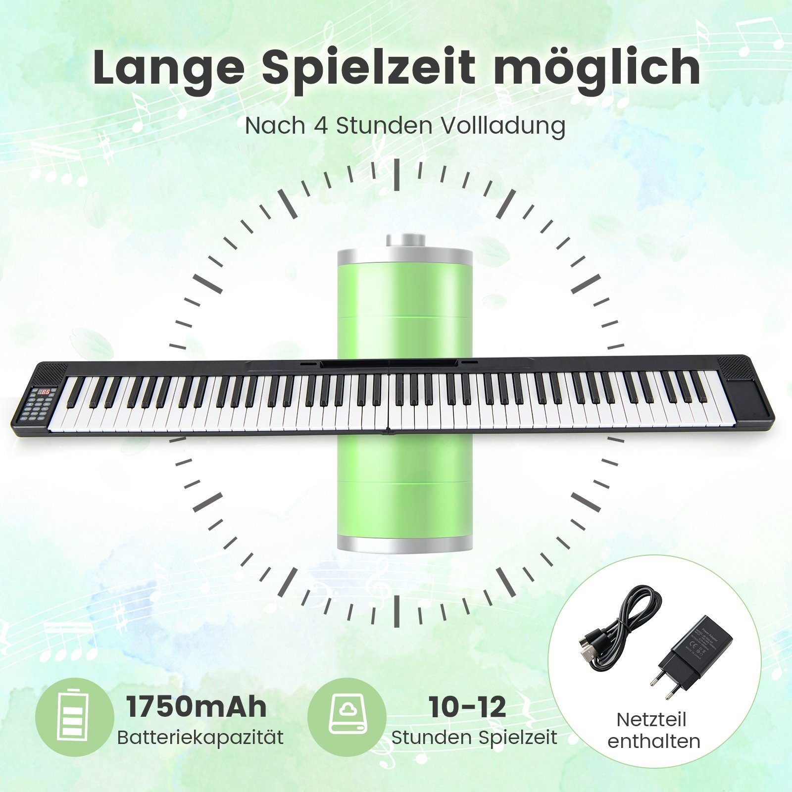 COSTWAY Home Keyboard, faltbar, 88 Tastatur, Bluetooth, mit Tragetasche
