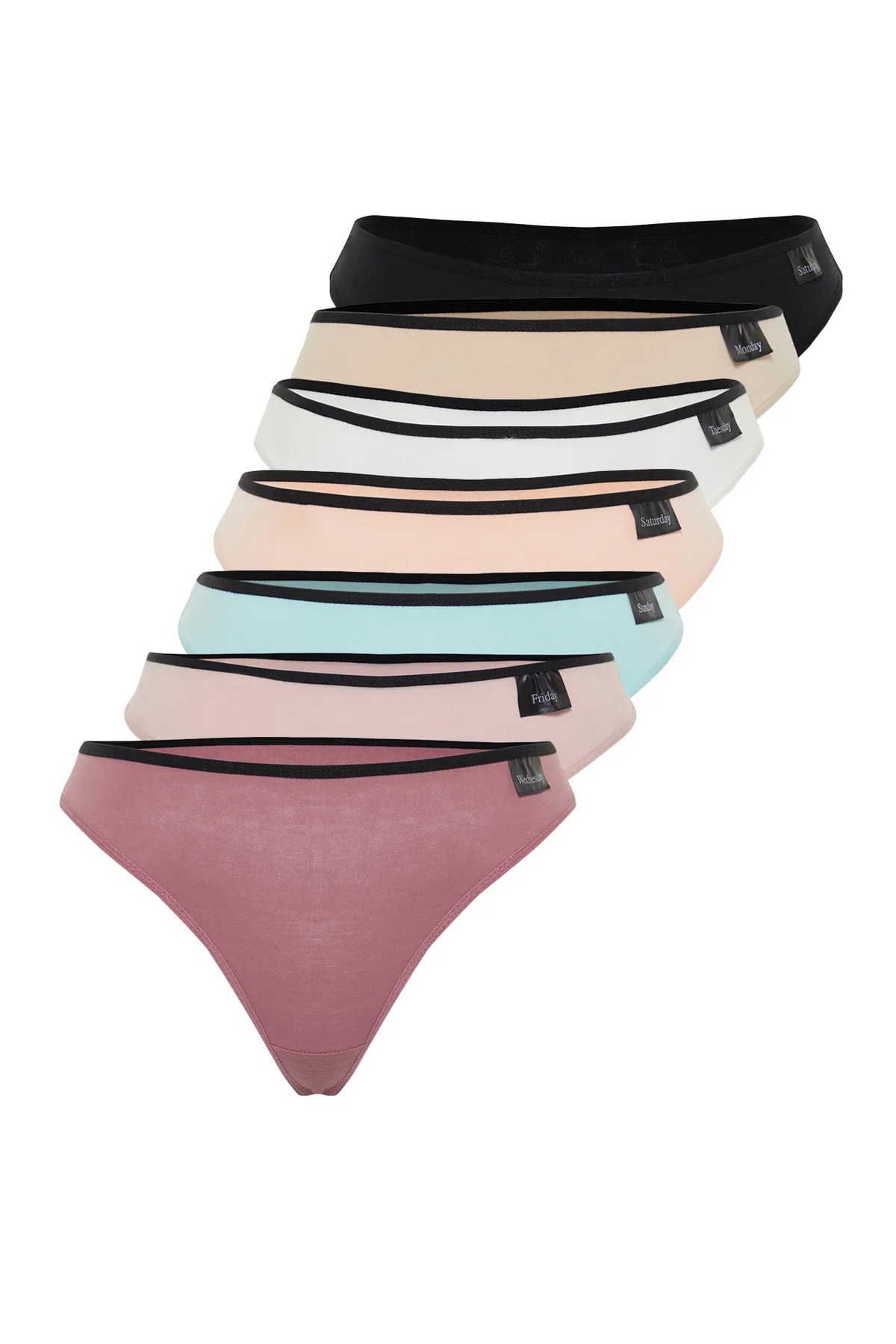 Trendyol Collection  Mehrfarbiges 7er-Pack Baumwoll-Label-Tanga-Strickhöschen mit detaillierten Details THMSS24KU00008