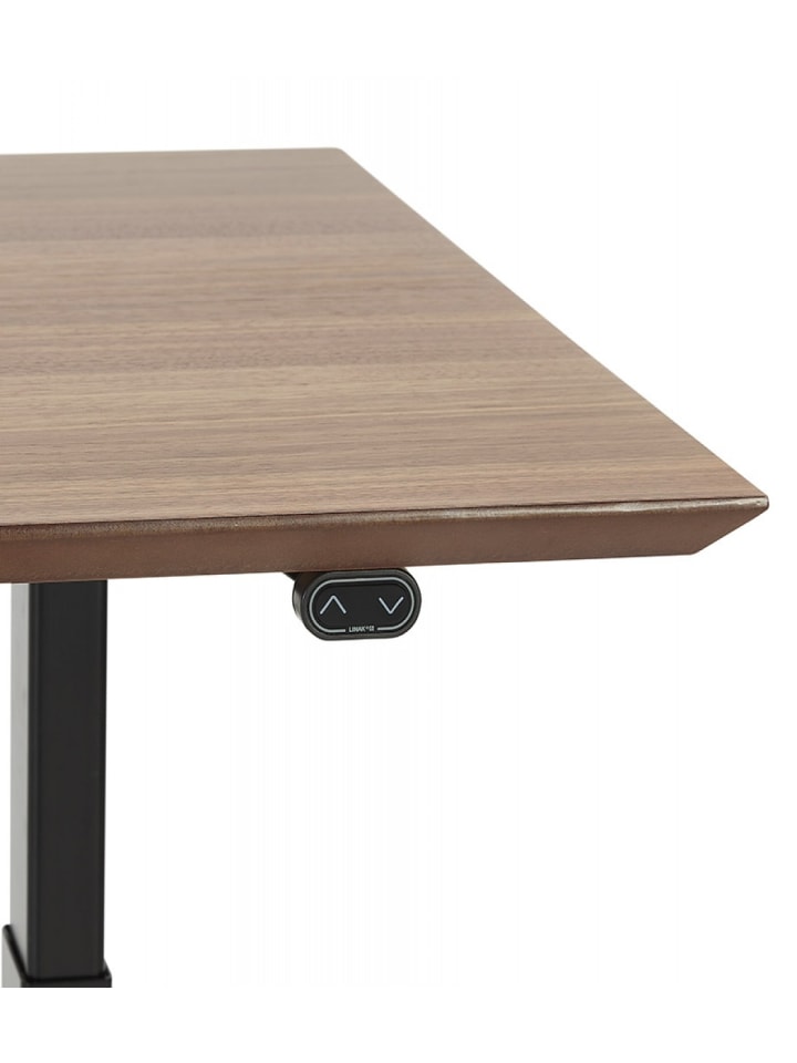 KADIMA DESIGN Elektrischer Sitz Steh Schreibtisch mit Holzplatte in Braun-Schwarz günstig kaufen