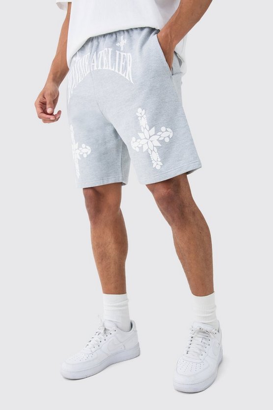 Oversize Shorts mit Homme Atelier Gothic Kreuz Print