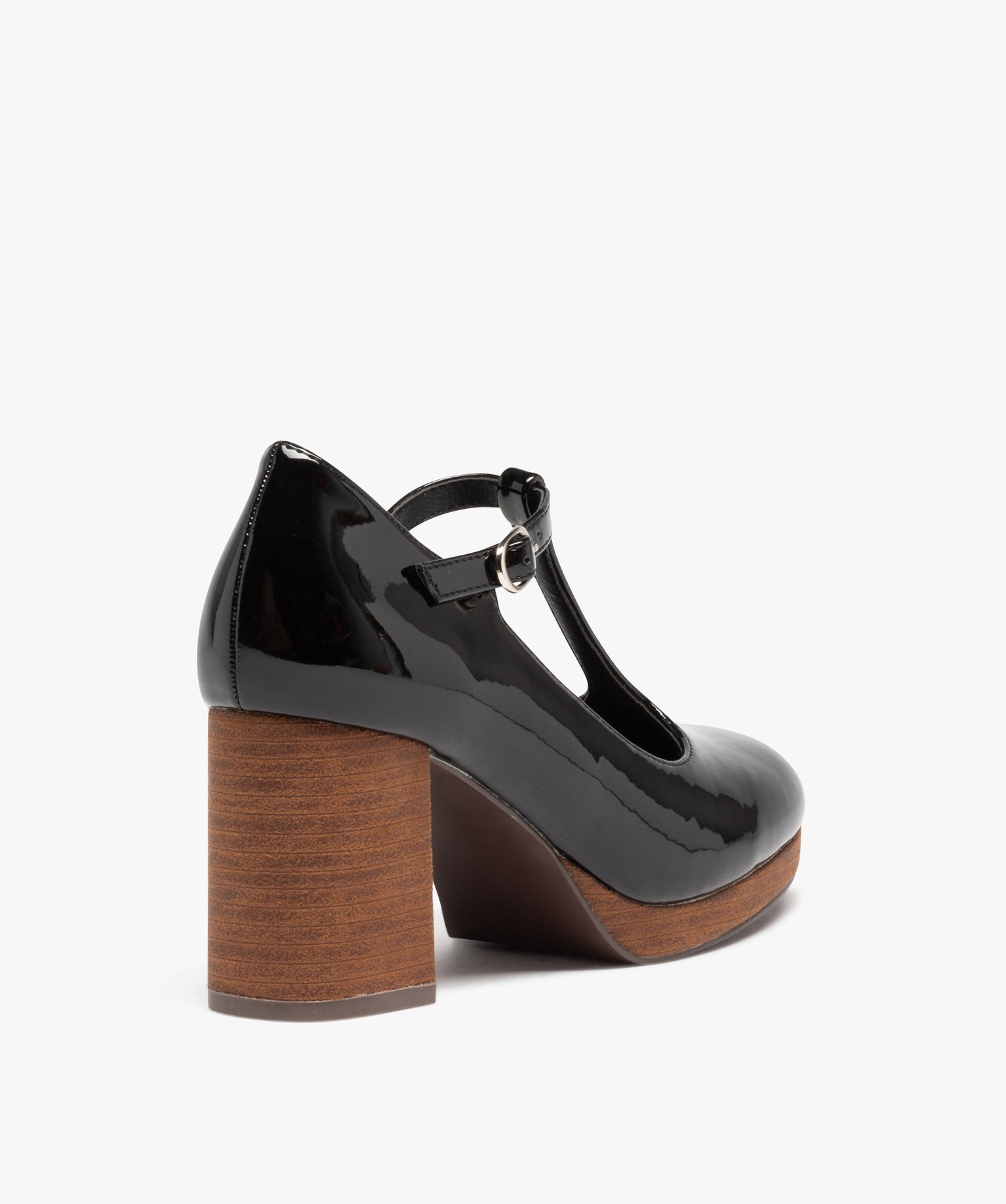 Escarpin verni forme salomé avec large talon femme noir | GEMO