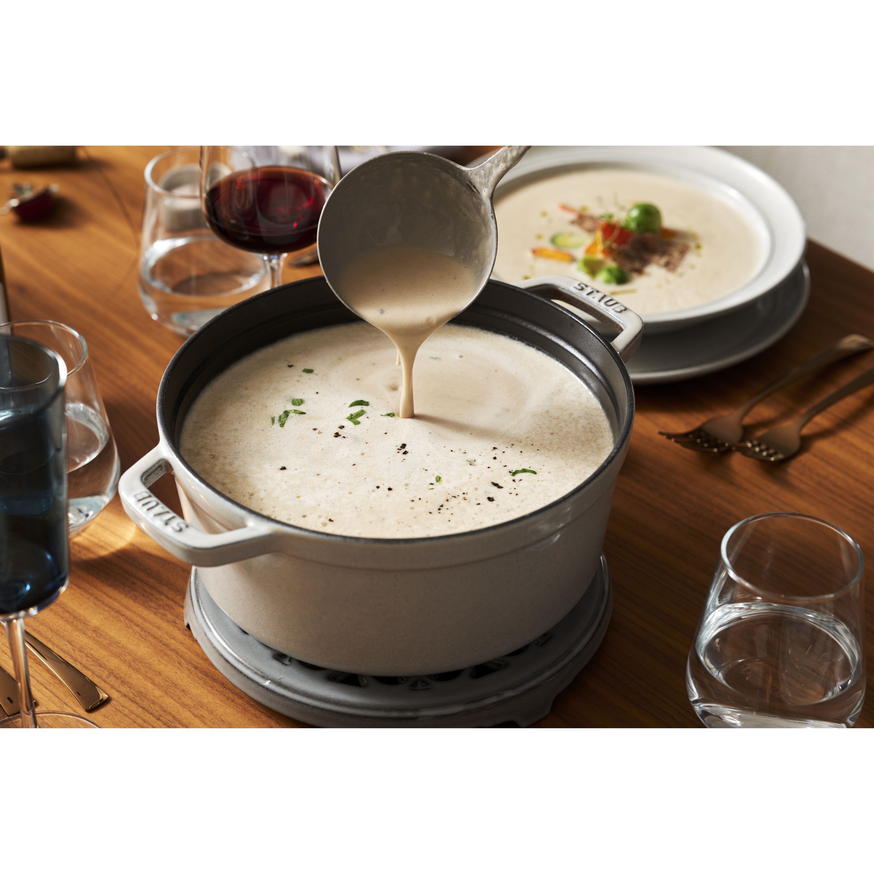 Cocotte 28 cm, rund, Weisser Trüffel, Gusseisen