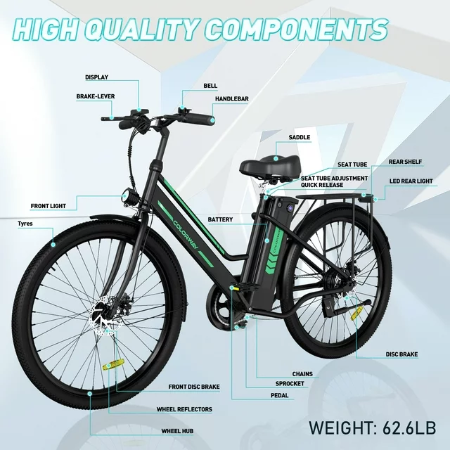 COLORWAY 26 Electric Bike for Woman, 500W Powerful Motor, 36V 12AH Removable Battery E Bike, , Max. Speed 19.9MPH Electric Bicycle
