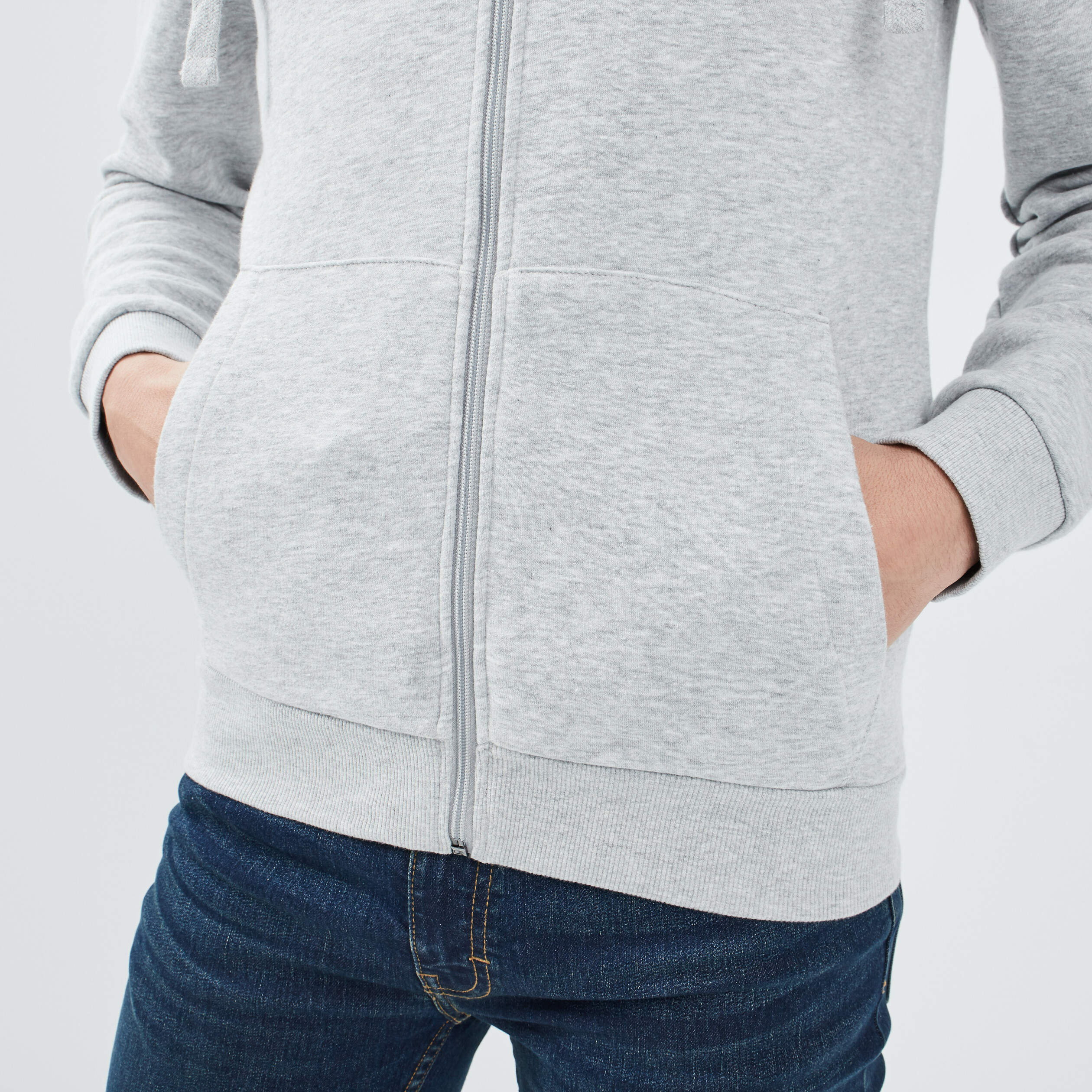 Sweat zippé molleton à capuche gris clair homme | La Halle
