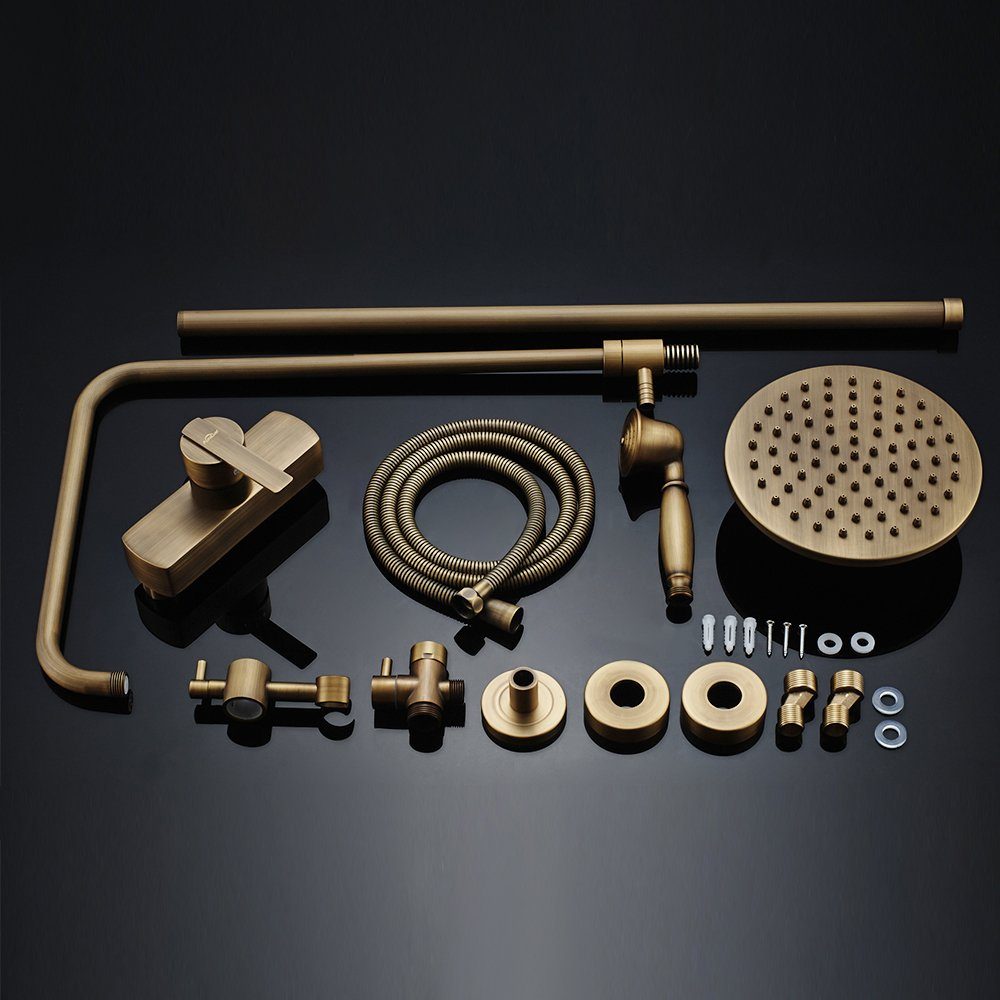 Auralum Duschsystem Duscharmatur Retro mit Armatur aus Antik höhenverstellbar Duschsäule