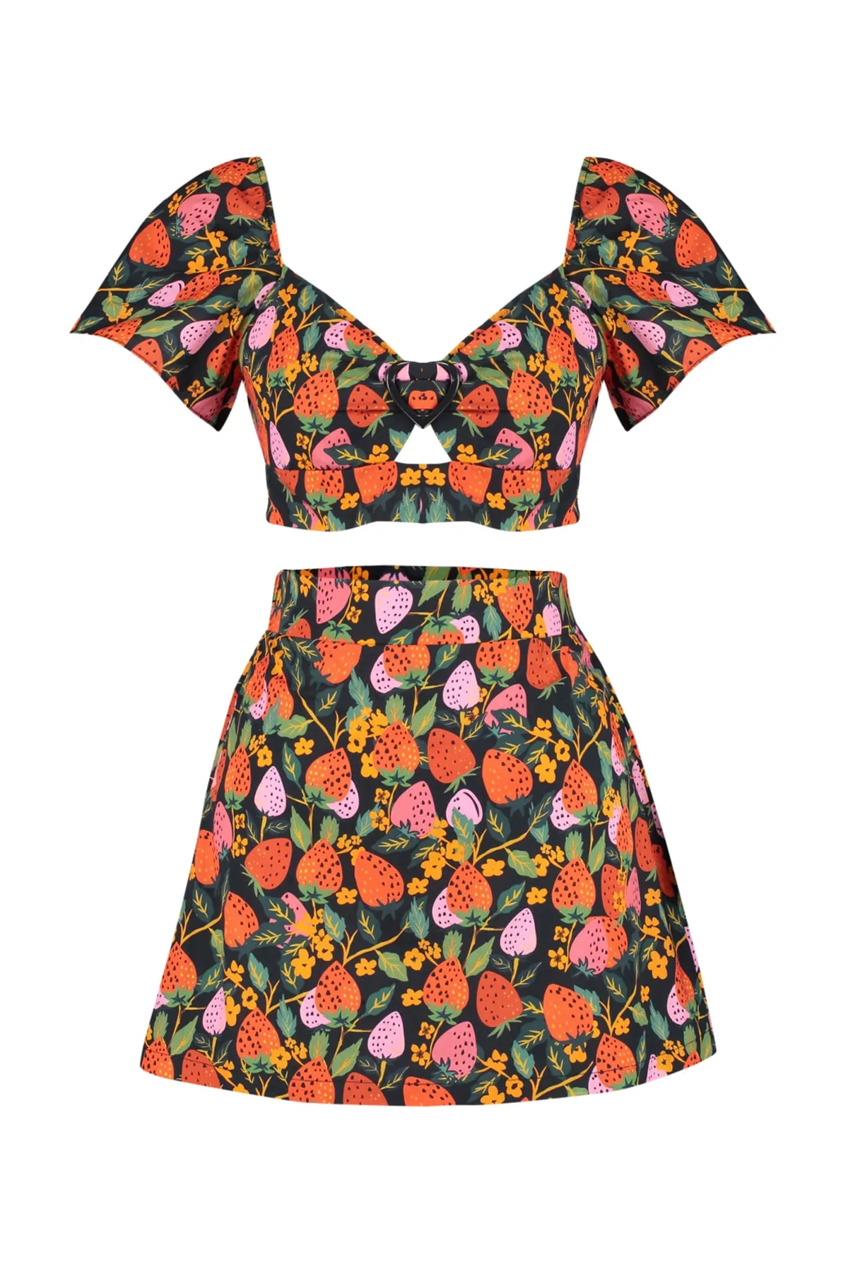 Trendyol Collection  Blusen-Shorts-Set aus 100 % Baumwolle mit gewebten Accessoires mit Fruchtmuster TBESS23AU00185