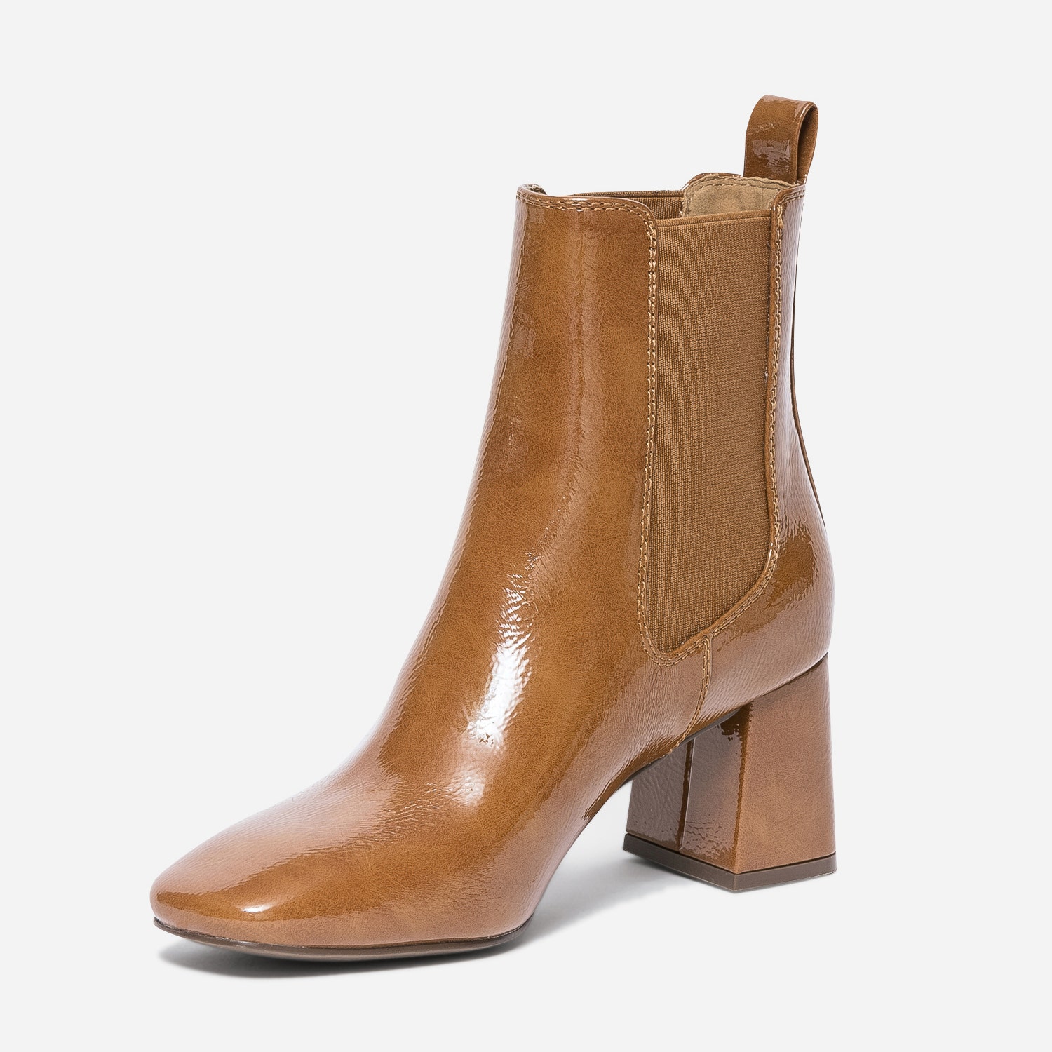 Chelsea boots cognac verni à talon