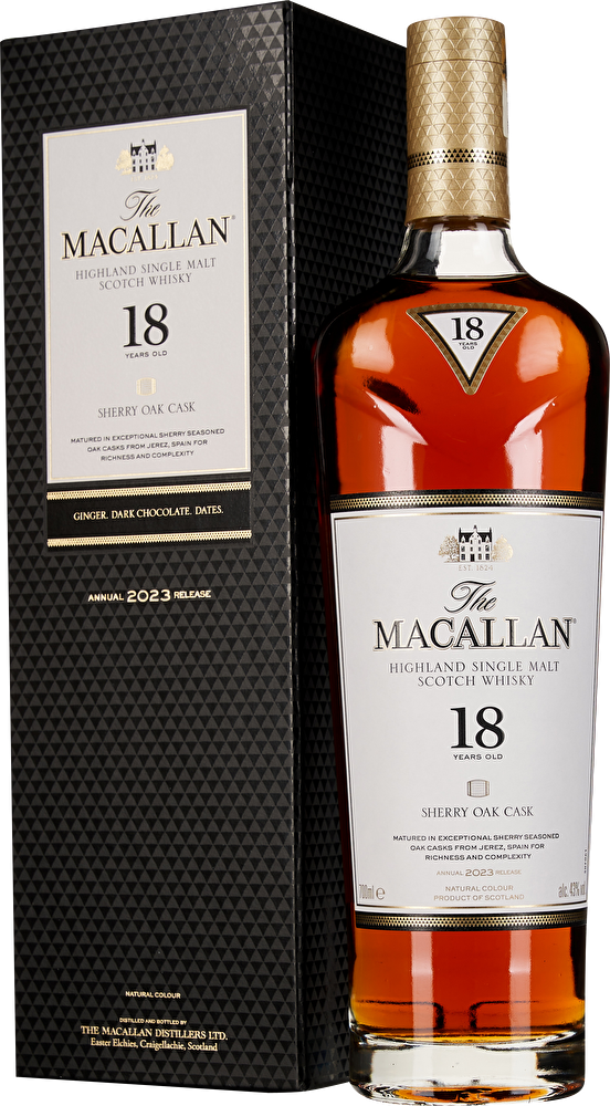 The Macallan Scotch Whisky 18 YO Sherry Oak 0,7 Liter im Geschenkkarton