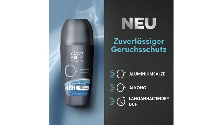 Dove Men+Care Deo Roll-On Clean Comfort ohne Alkohol/Aluminiumsalze 50 ml 50 ml