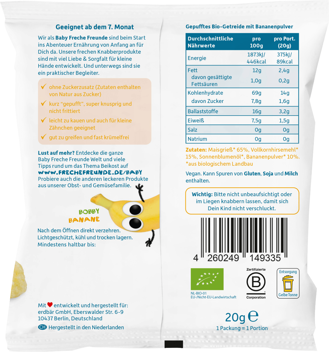 Babysnack Knusper-Ringe Hirse & Banane, ab 7 Monaten, 20g, 20 g