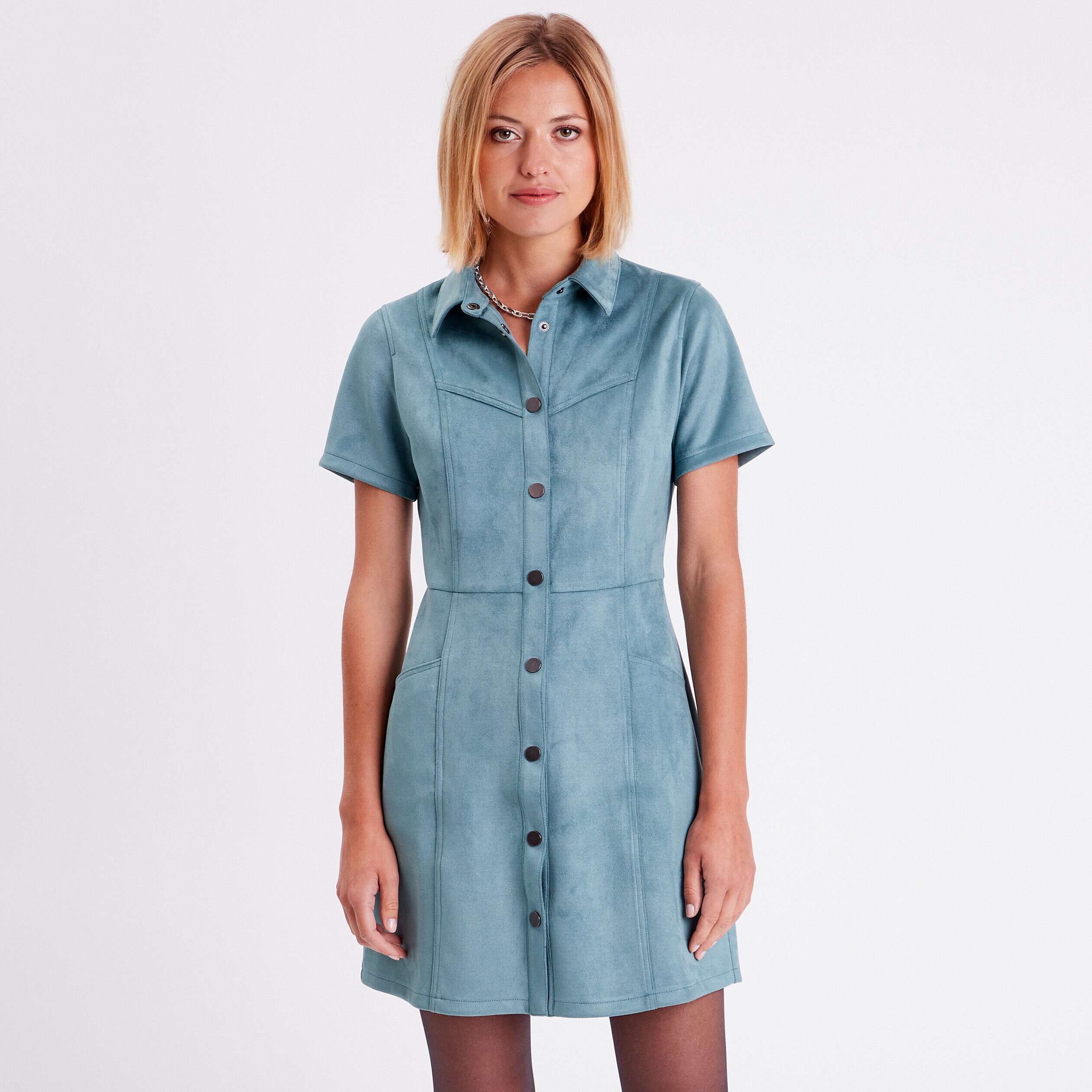 Robe droite boutonnée suédine vert foncé femme | Cache Cache
