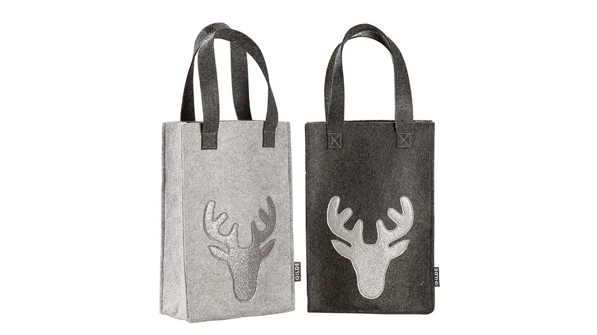 GILDE Geschenktasche Hirsch Glitter H=30cm dunkelgrau, hellgrau