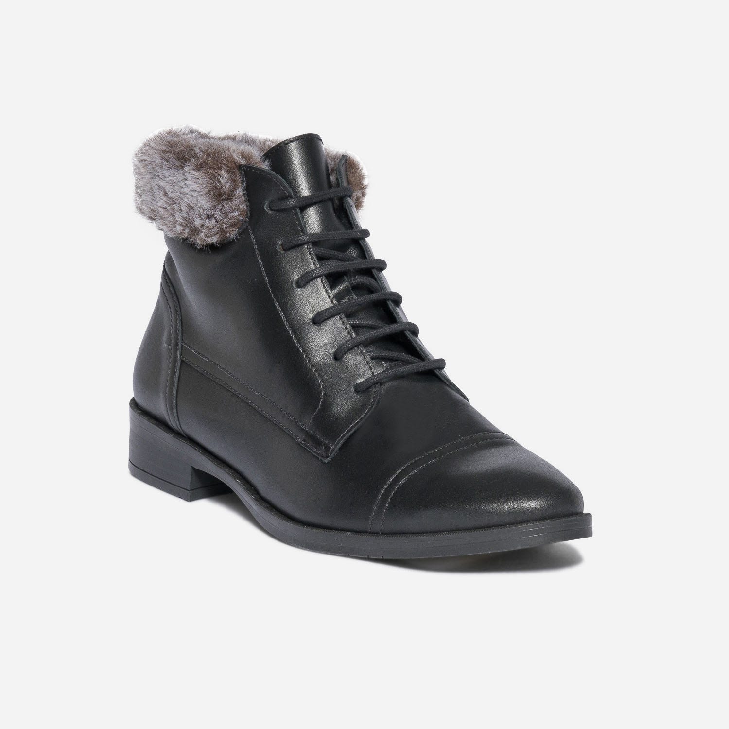 Bottine ERAM FLEX noire en cuir fourré