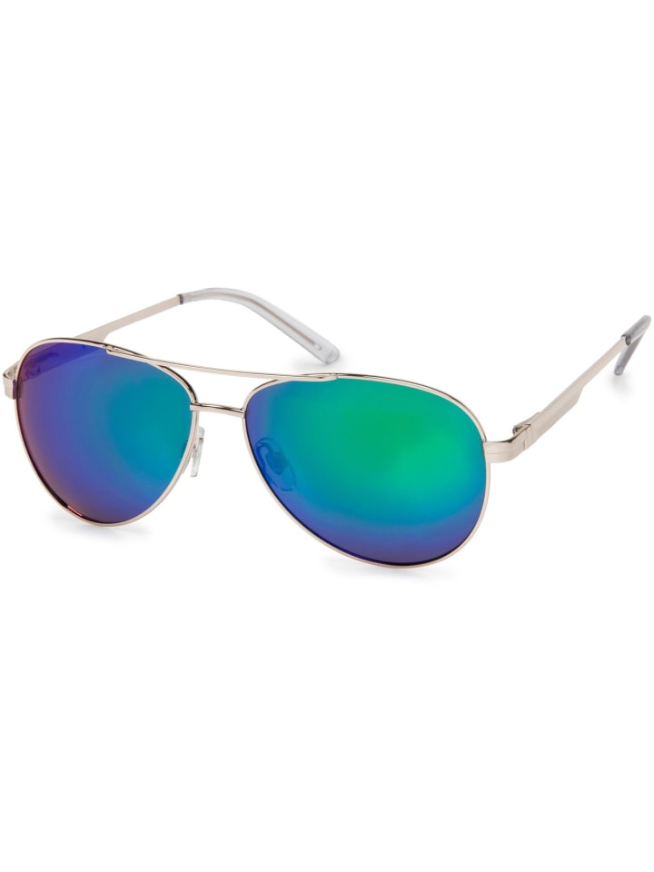 styleBREAKER Piloten Sonnenbrille in Silber / Grün verspiegelt günstig kaufen onesize