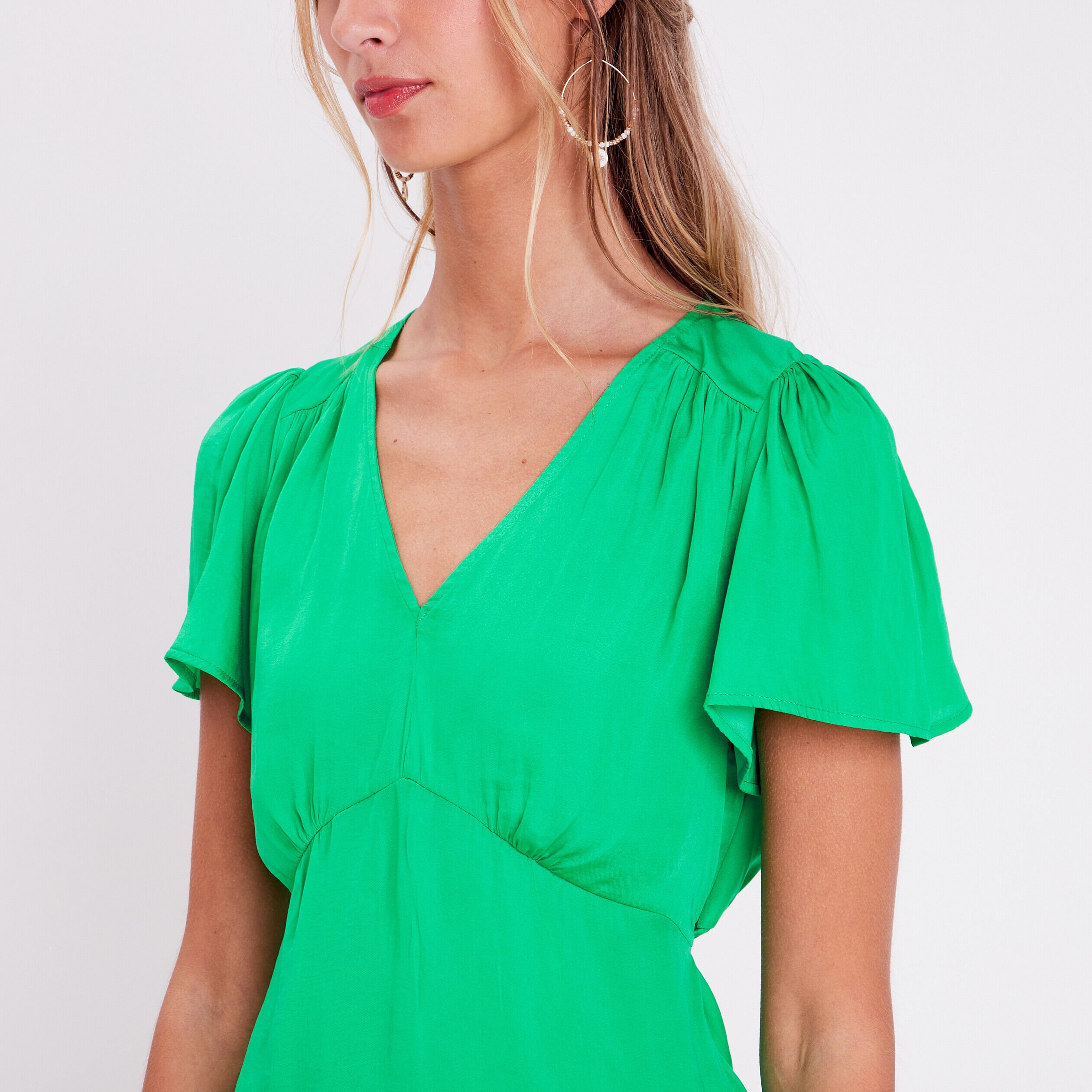 Blouse manches courtes satin vert femme | Cache Cache