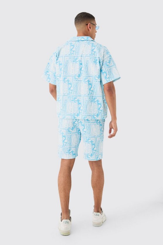 Kastiges Hemd & Shorts mit Worldwide-Print
