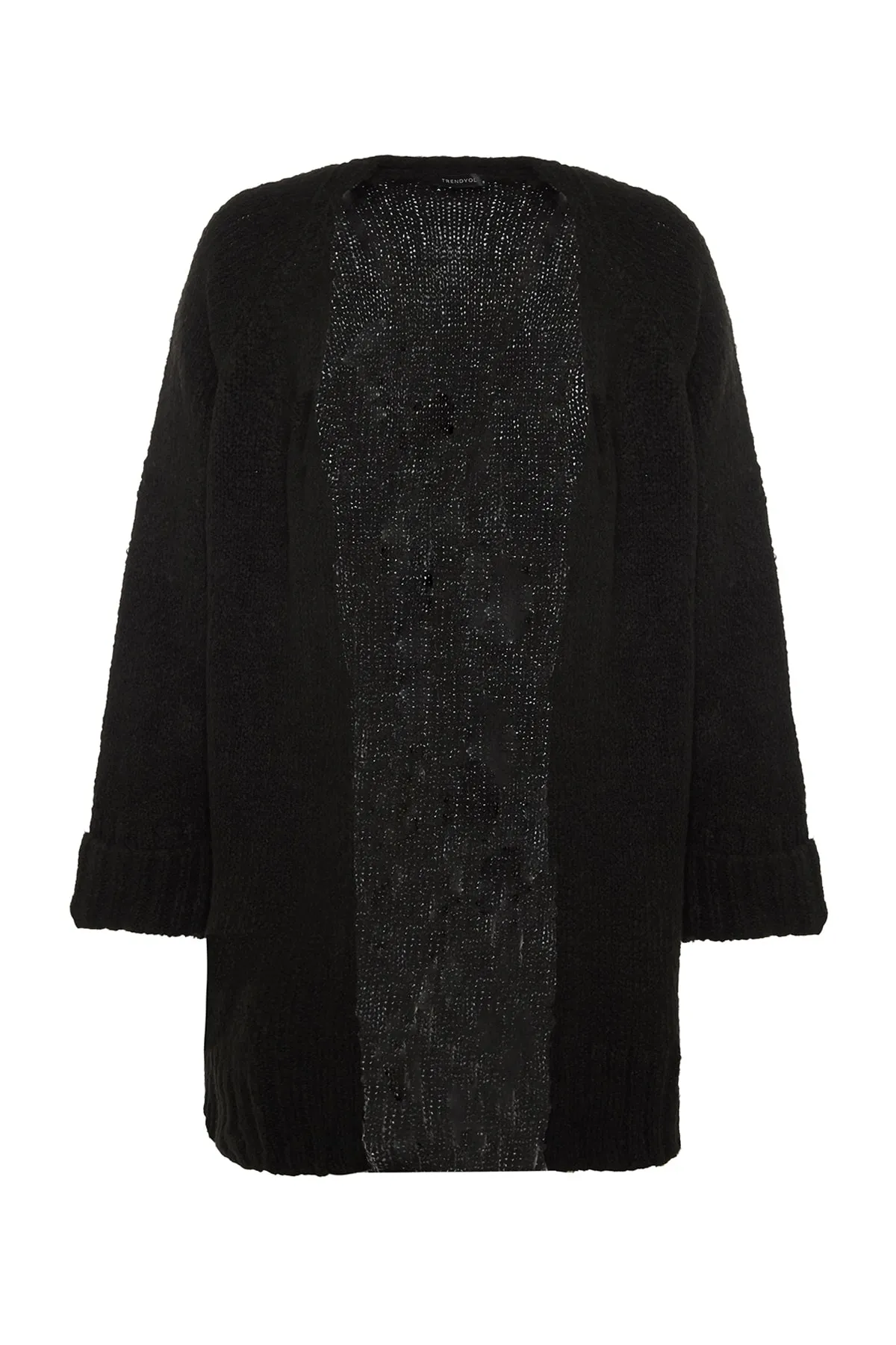 Trendyol Collection  Schwarzer, weicher, strukturierter Strick-Cardigan mit weiter Passform TWOAW21HI0555