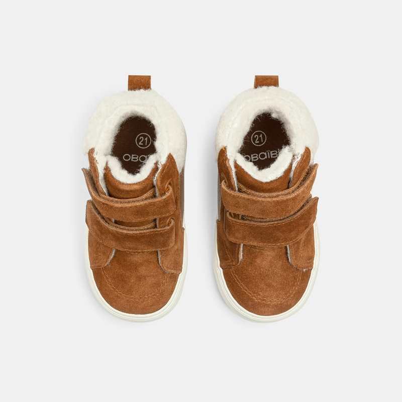 Basket montante fourrée à scratchs beige bébé garçon