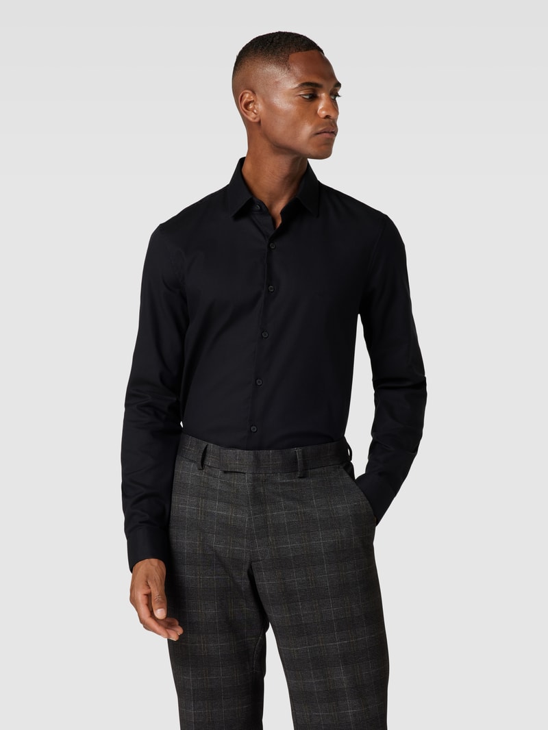 Slim Fit Business-Hemd mit Label-Stitching Modell 'Bari' in marineblau