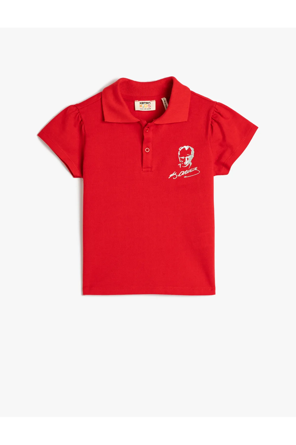 Koton  Atatürk bedrucktes T-Shirt aus Baumwolle mit Polokragen und Knöpfen, kurzen Ärmeln
