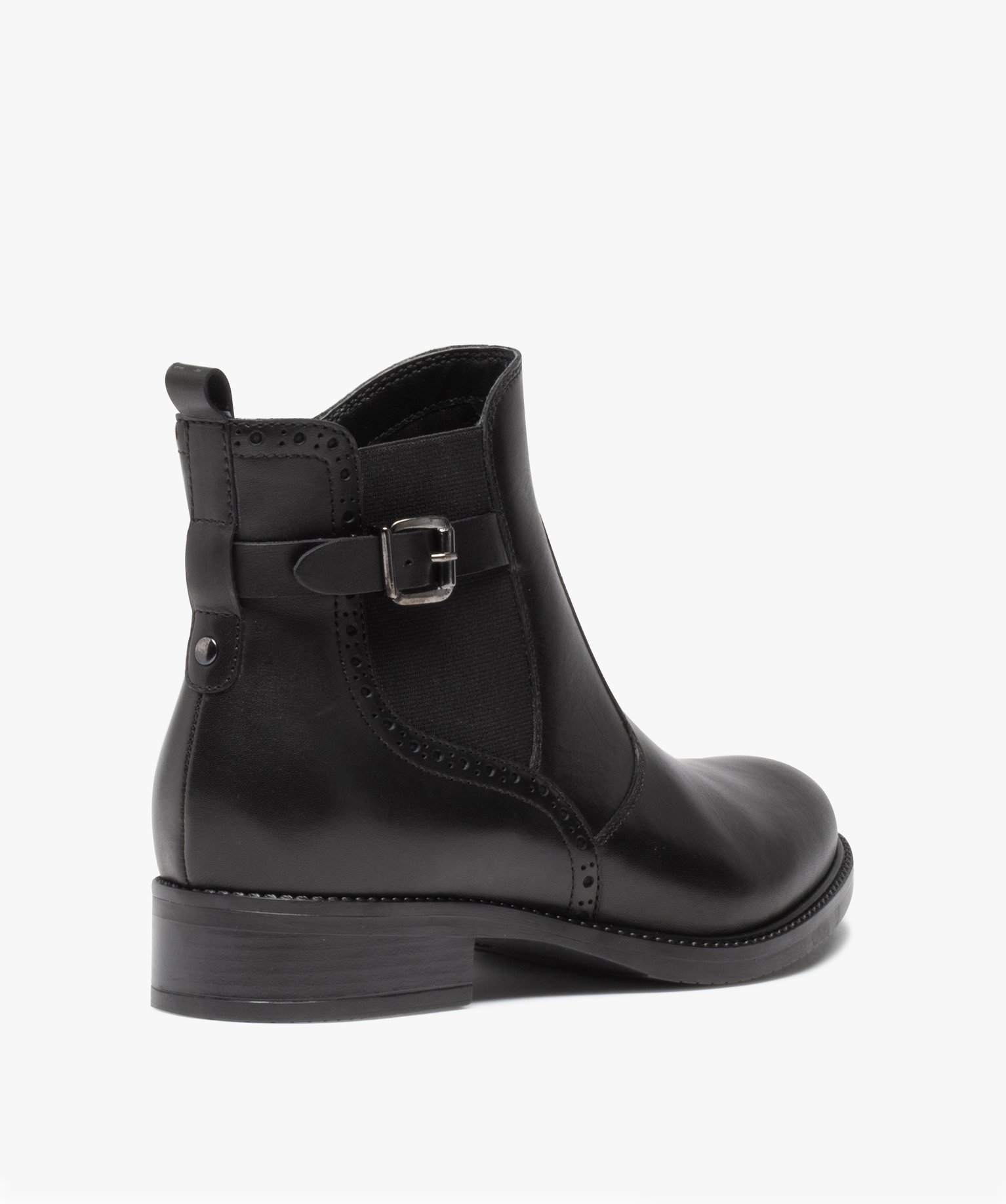 Boots femme Chelsea unies à talon plat et bride fantaisie noir | GEMO
