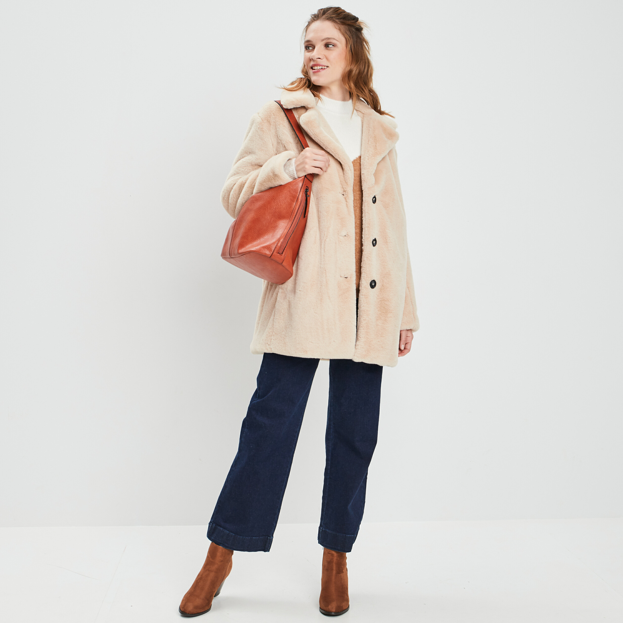 Pull avec col montant sable femme | La Halle