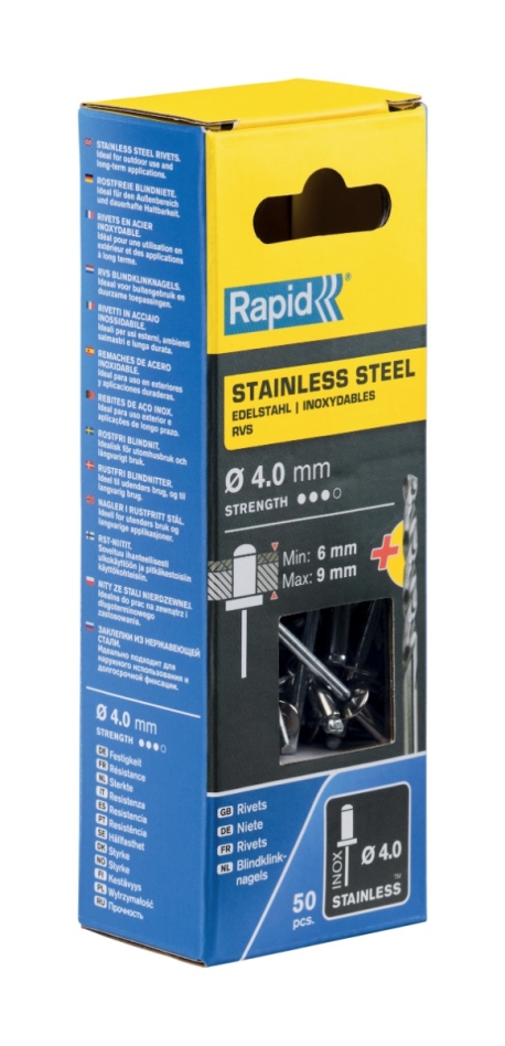Rapid 5000394 RVS blindklinknagels Ã˜4,0 x 12 mm 50 sticks