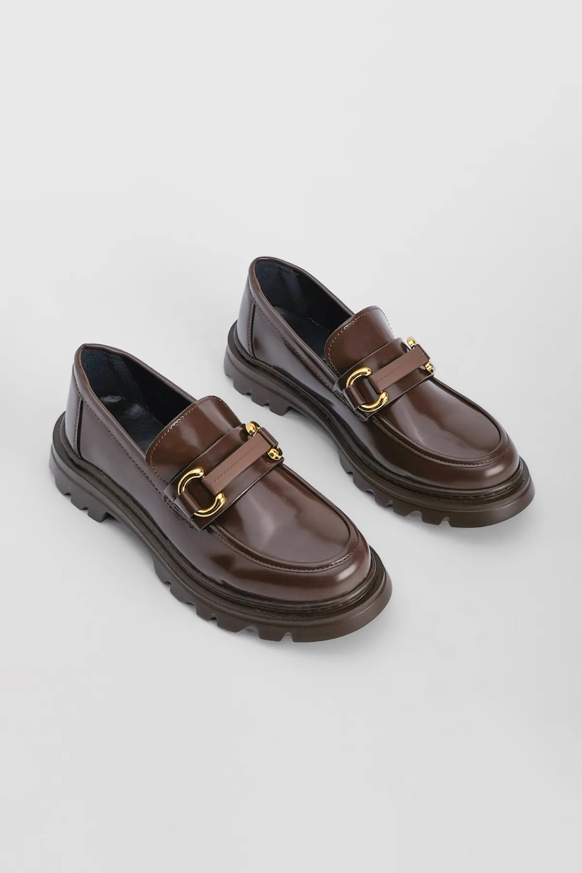 Marjin  Damen-Loafer mit hoher Sohle und Schnalle, Freizeitschuhe, Kinles, Braun
