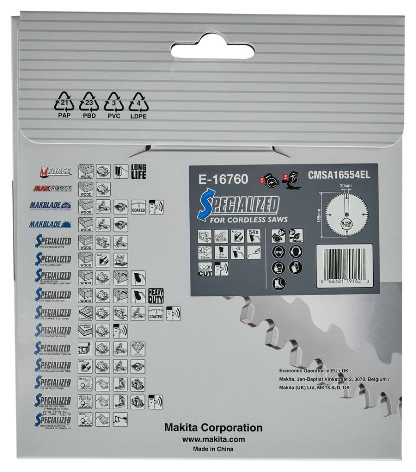 Lamă de ferăstrău circular și transversal Makita Accessories E-16760 Specialized, aluminiu, Efficut, 165x20mm, 54 dinți -3g