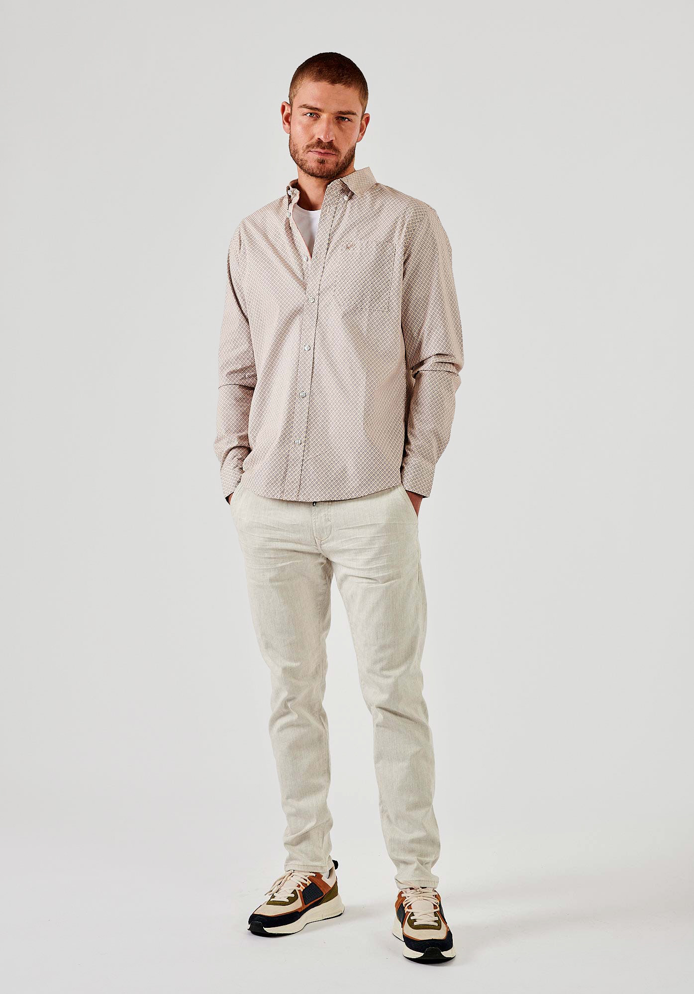 ROWAN  Chemise beige imprimée homme