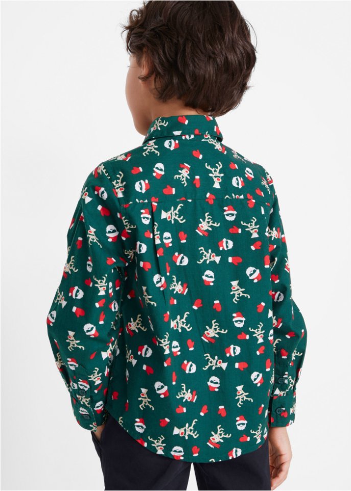 Jungen Langarmhemd mit Weihnachtsmotiv, Slim Fit