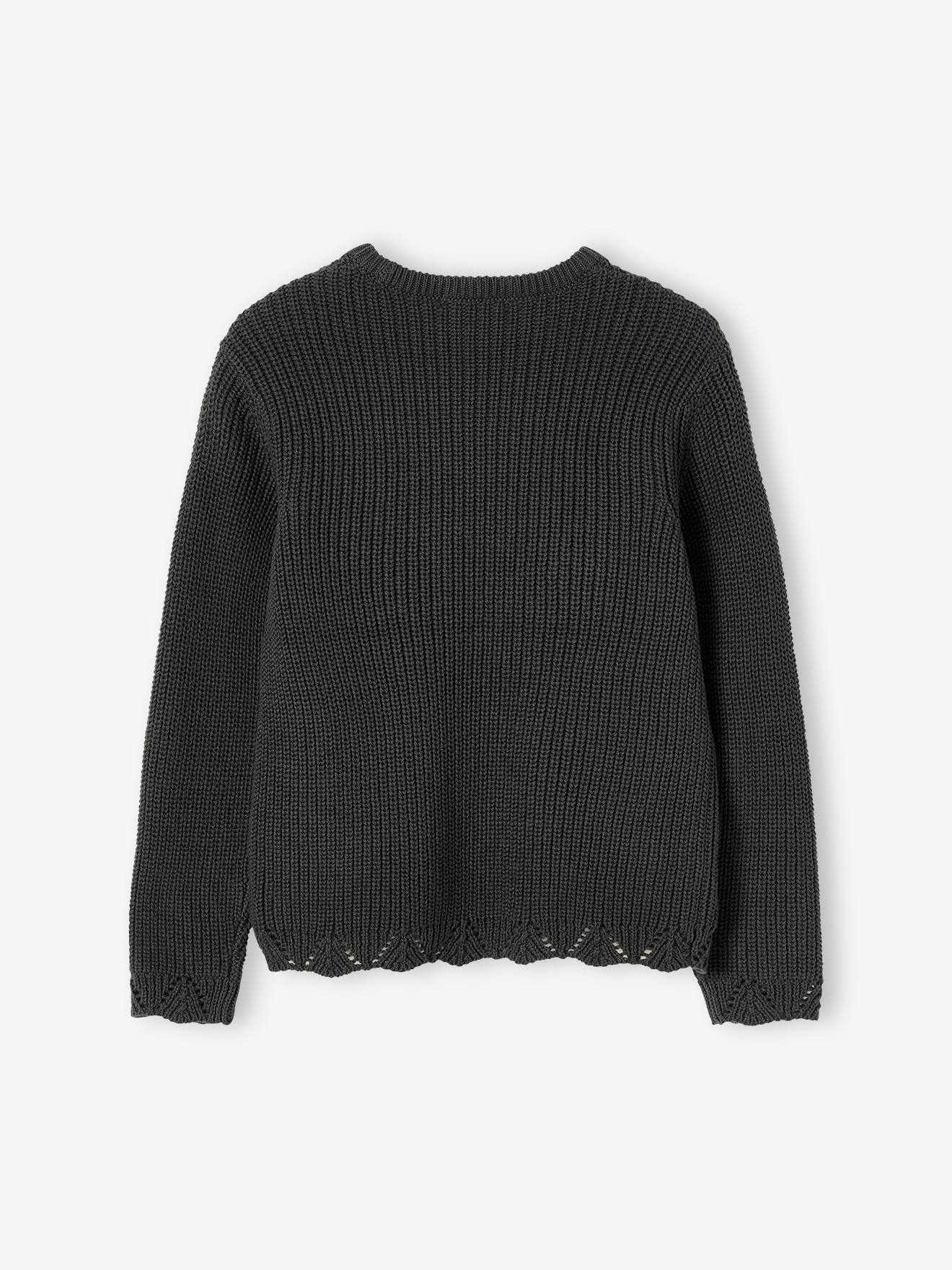 Pull volanté maille fantaisie fille gris foncé