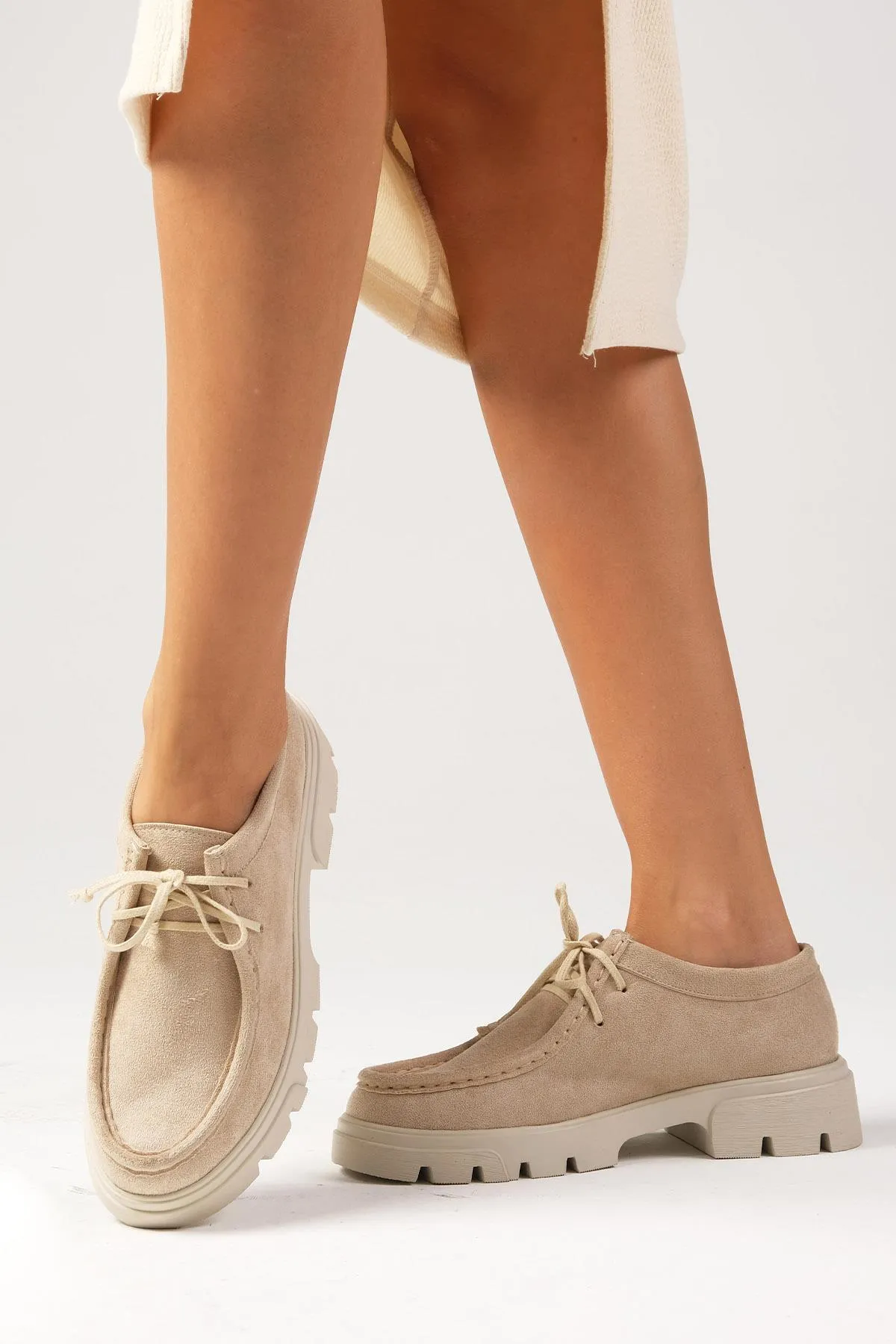 Mio Gusto  Hope Beigefarbene Damen-Loaferschuhe mit dicken Sohlen