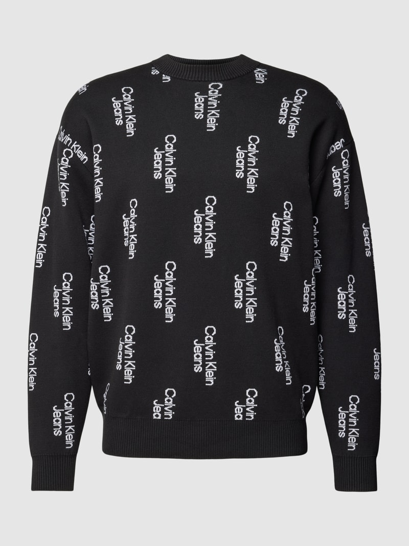 Strickpullover mit Allover-Label-Schriftzügen in black