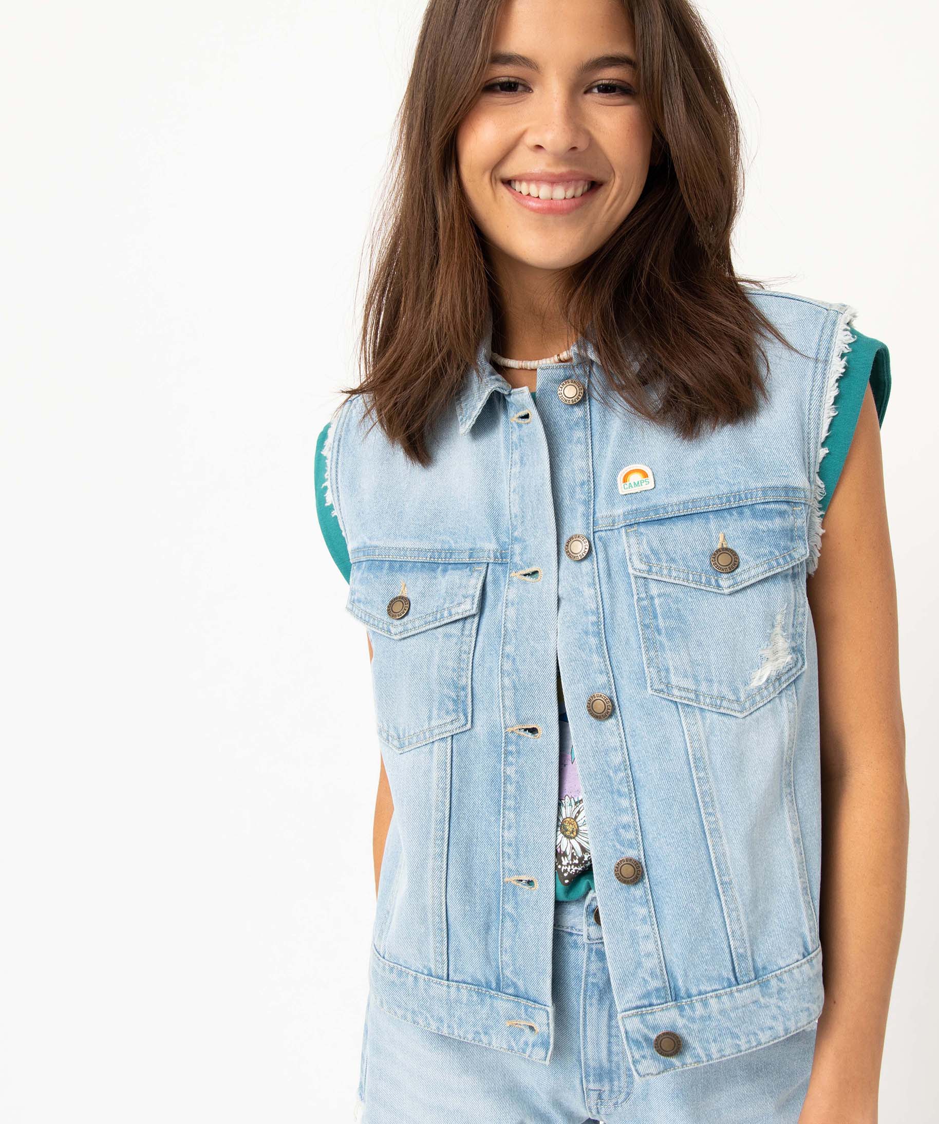 Veste femme sans manches en jean - Camps United bleach | GEMO