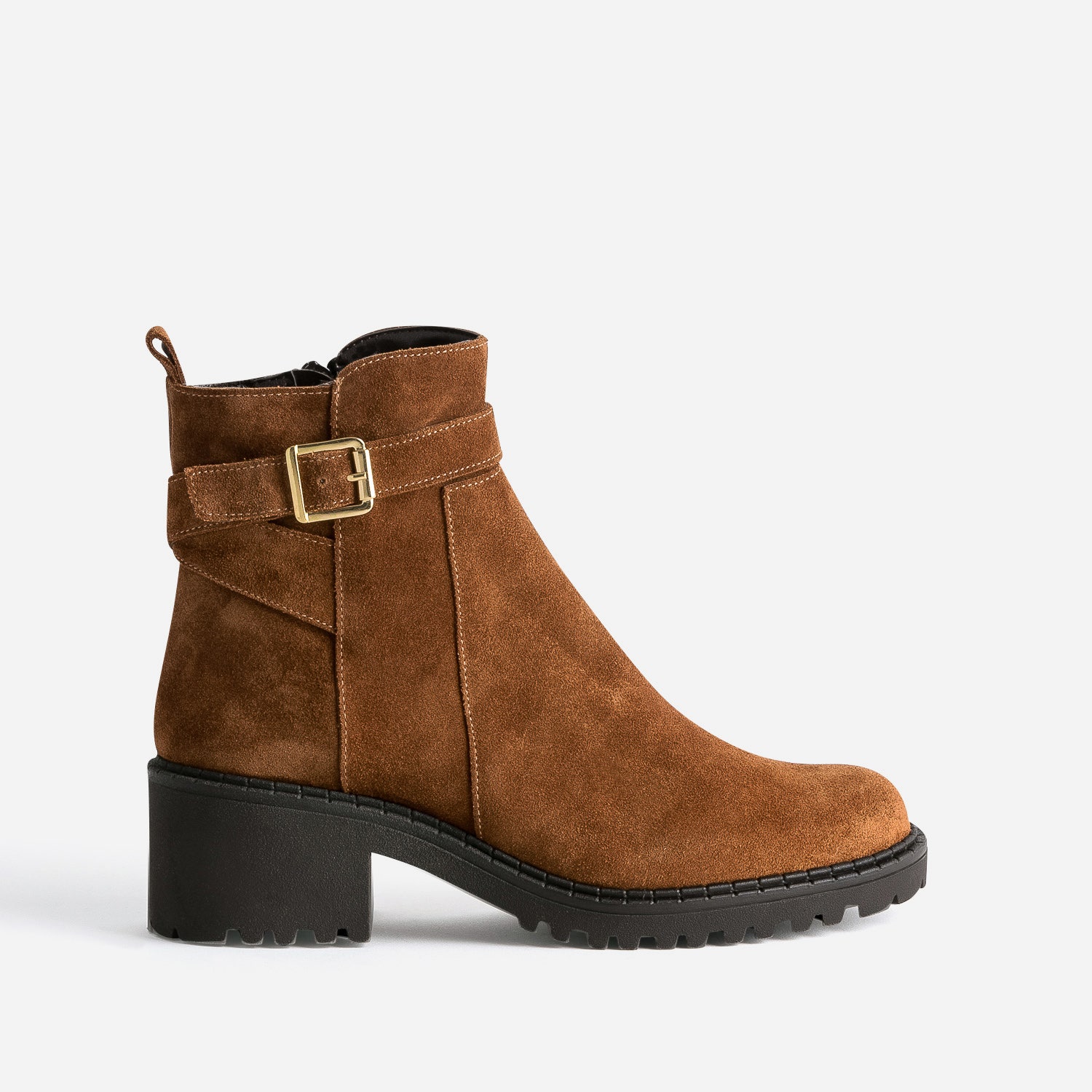 Boots éco-conçu cognac cuir velours à semelle crantée