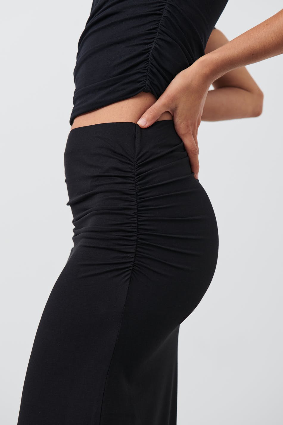 Soft touch ruched maxi skirt