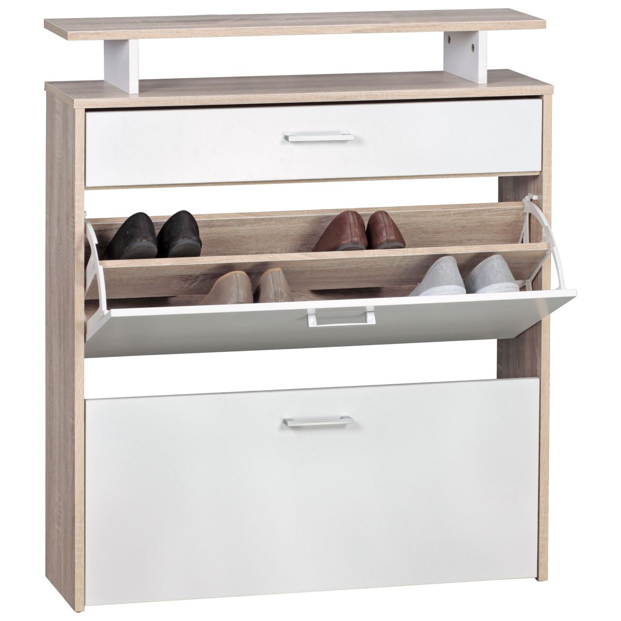 Wohnling Schuhschrank MDF Sonoma Eiche 80 cm Schuhregal Schuhkipper Design Schuh-Kommode modern Sideboard Schuhablage