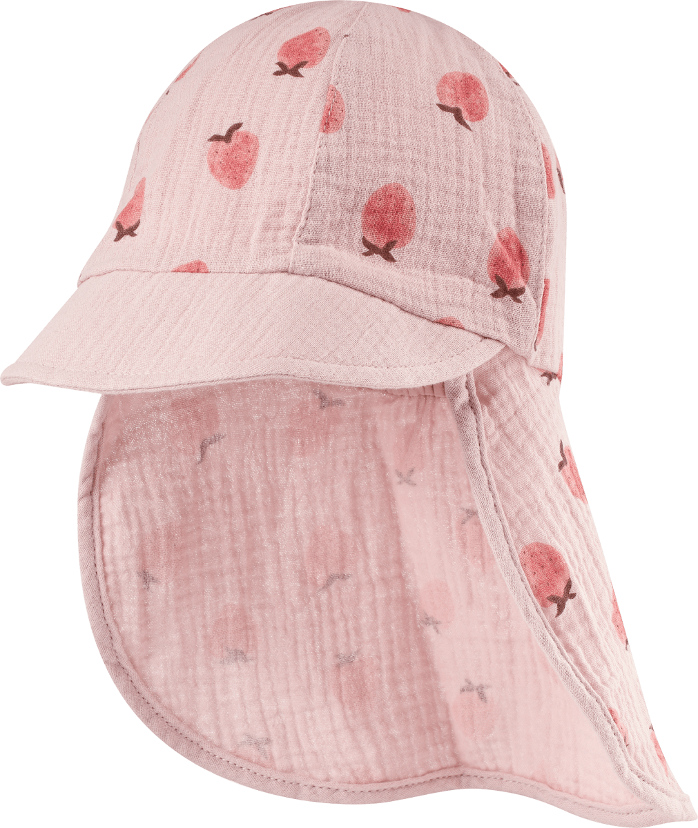 Schirmmütze aus Musselin mit Erdbeer-Muster, rosa, Gr. 50/51, 1 St