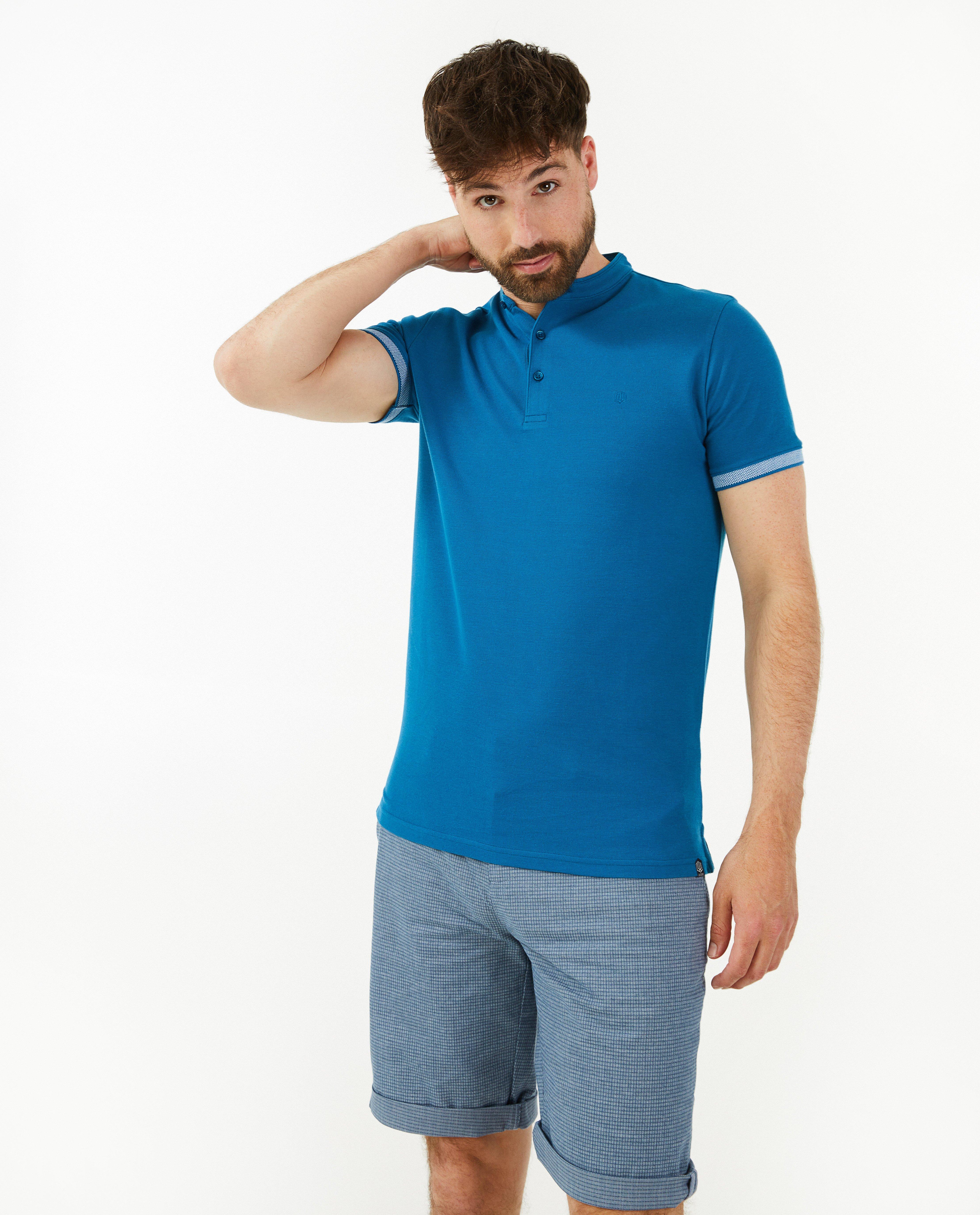Tricou polo albastru din bumbac organic cu tematică de quarterback