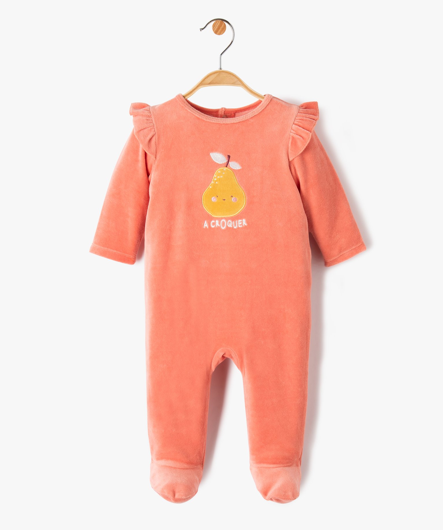 Pyjama dors-bien en velours imprimé à volants bébé rose | GEMO