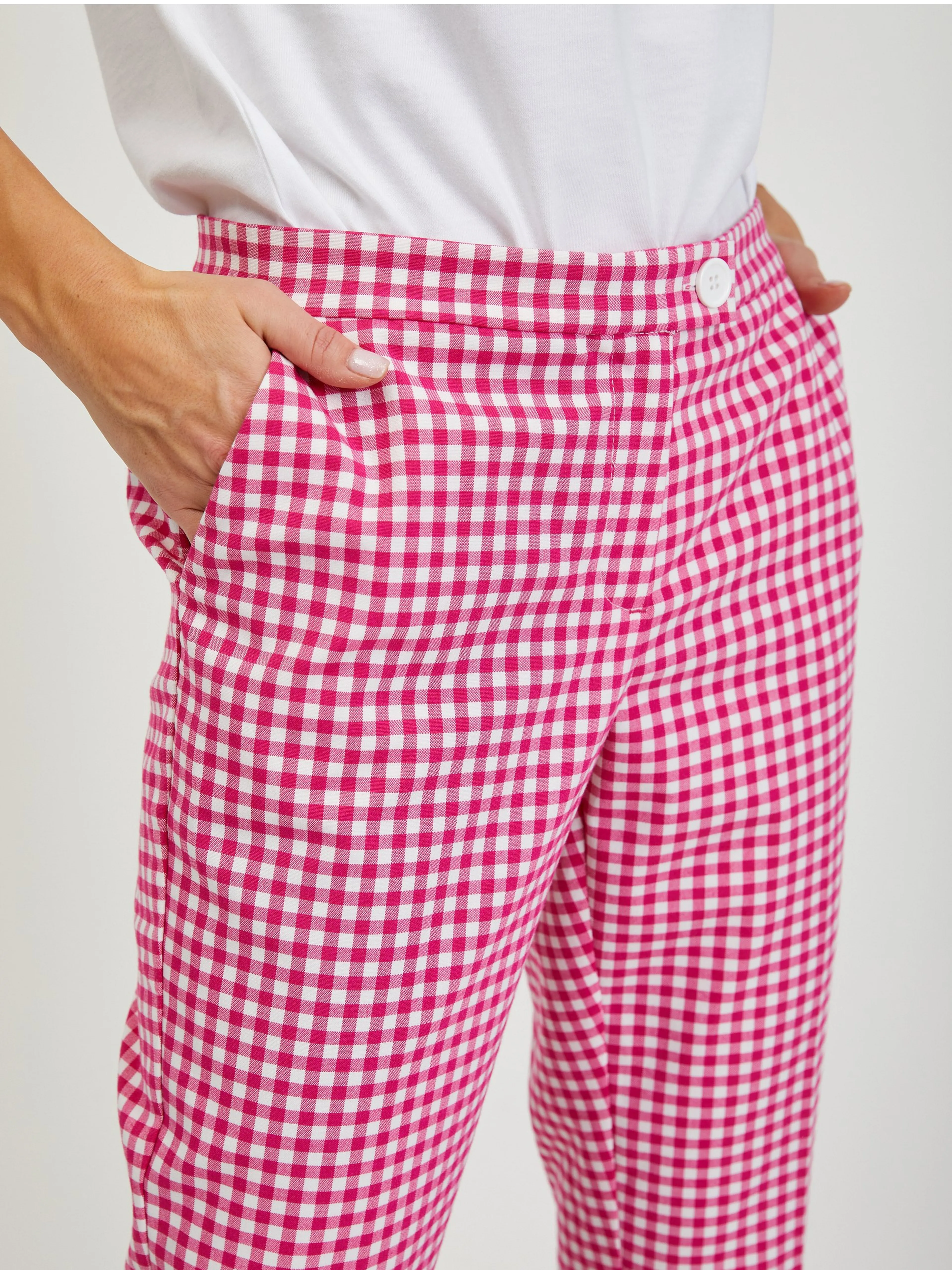 Dunkelrosa karierte Damenhose ORSAY